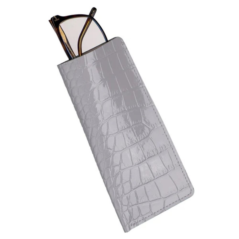 Luxury Calfskin Glasses Case – Alligator‑Style Texture - Gray White Color